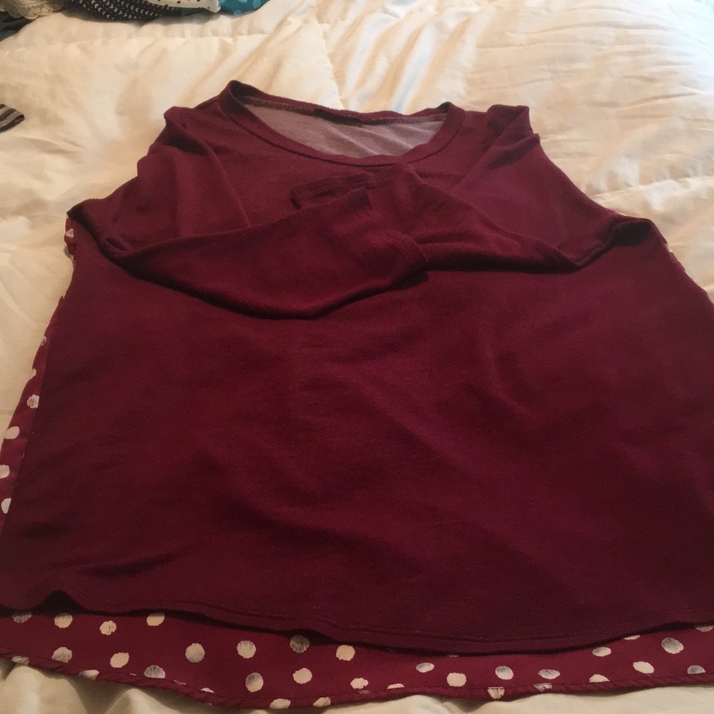 ITEM HAS SOLD mixed material 3/4 sleeve burgundy